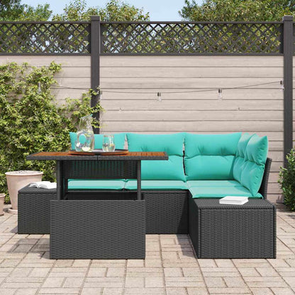 Tuin Eetset met kussen 5 pcs Zwart en Blauwgroen
