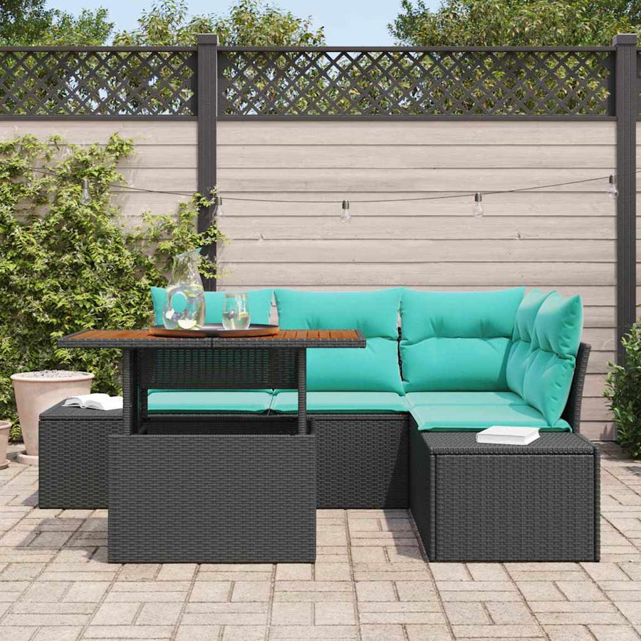 Tuin Eetset met kussen 5 pcs Zwart en Blauwgroen