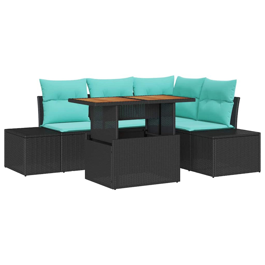 Tuin Eetset met kussen 5 pcs Zwart en Blauwgroen