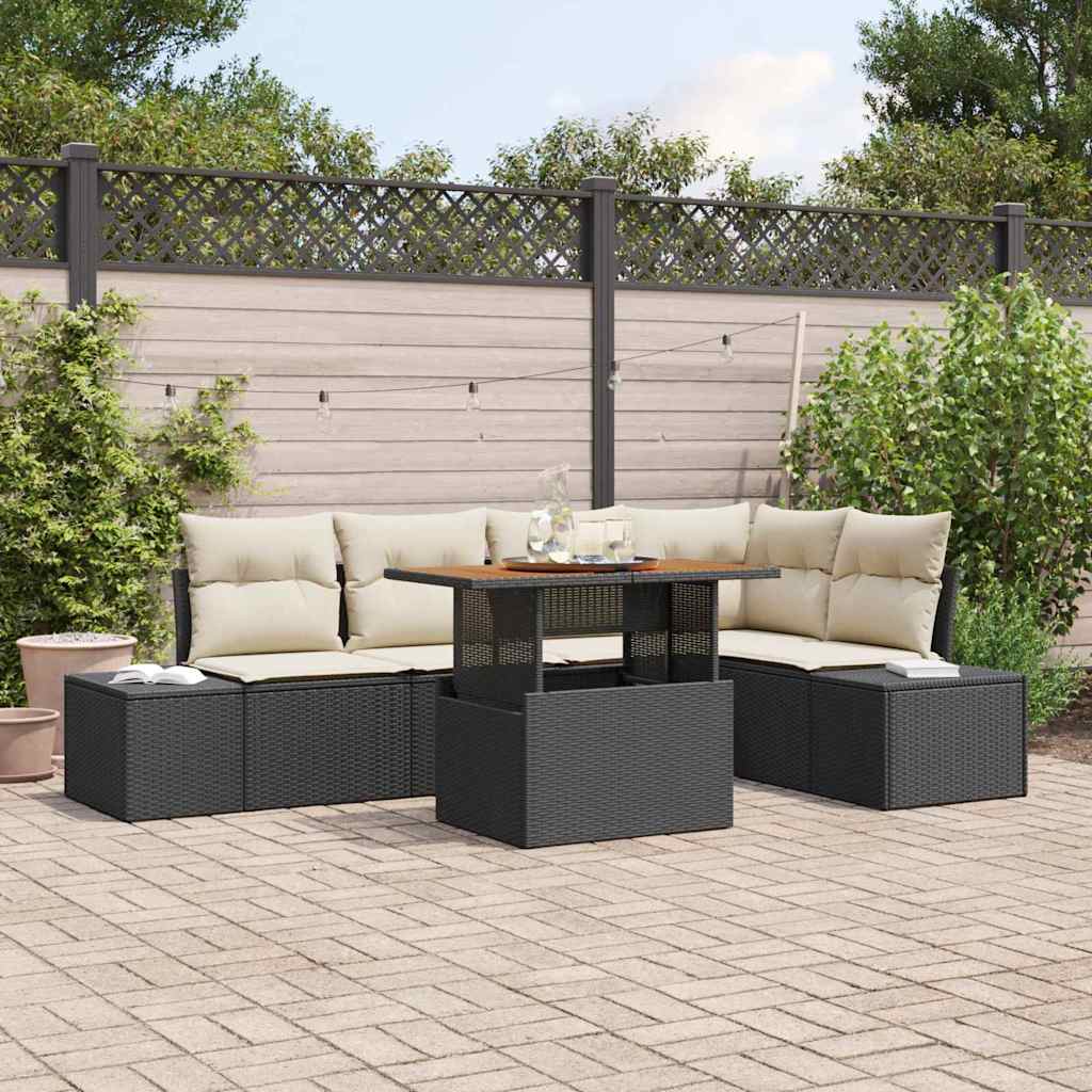 Tuin Eetset met kussen 6 pcs Zwart en Crème