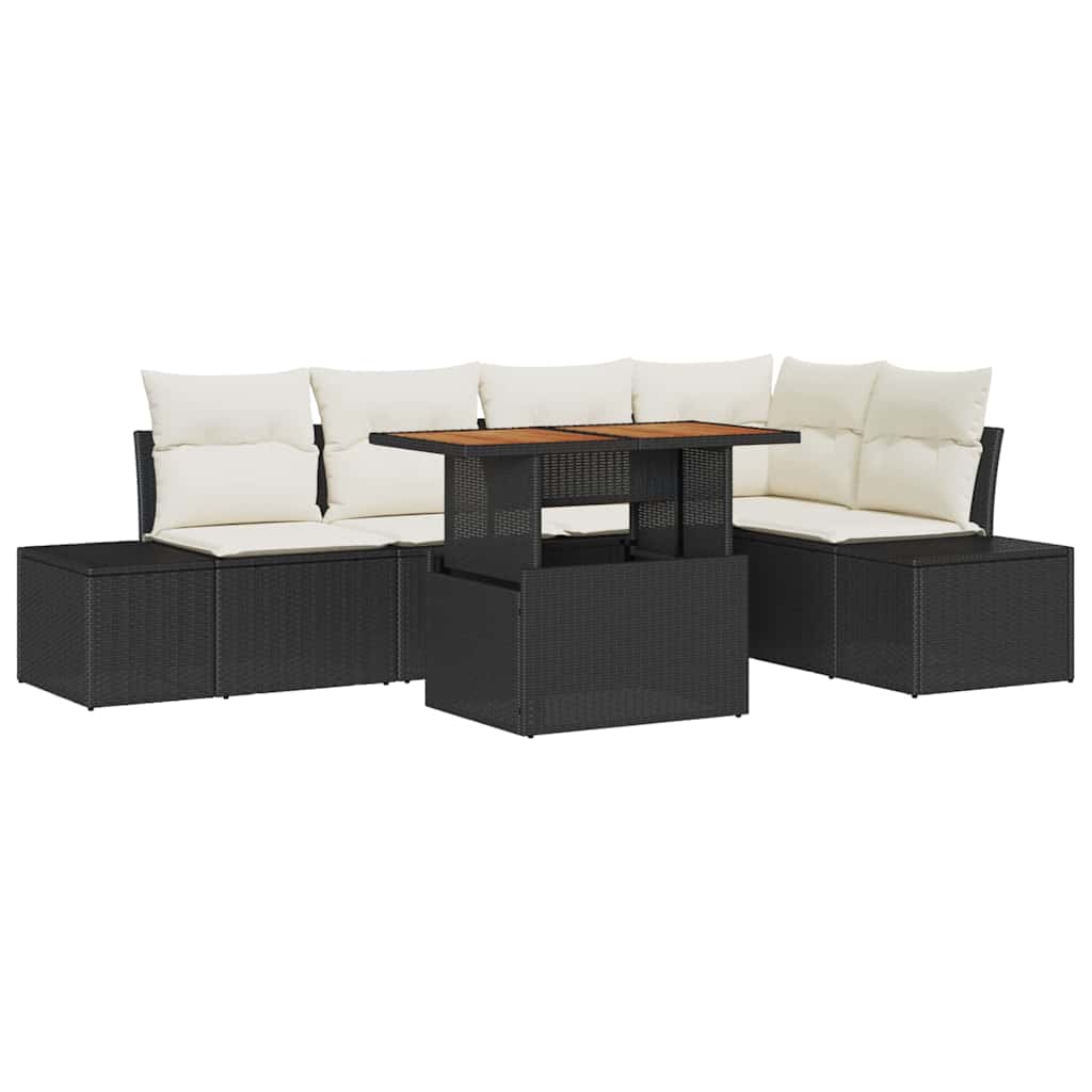 Tuin Eetset met kussen 6 pcs Zwart en Crème