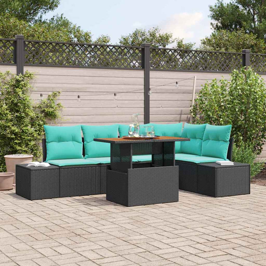 Tuin Sofa Set met kussen 6 pcs Zwart en Blauwgroen