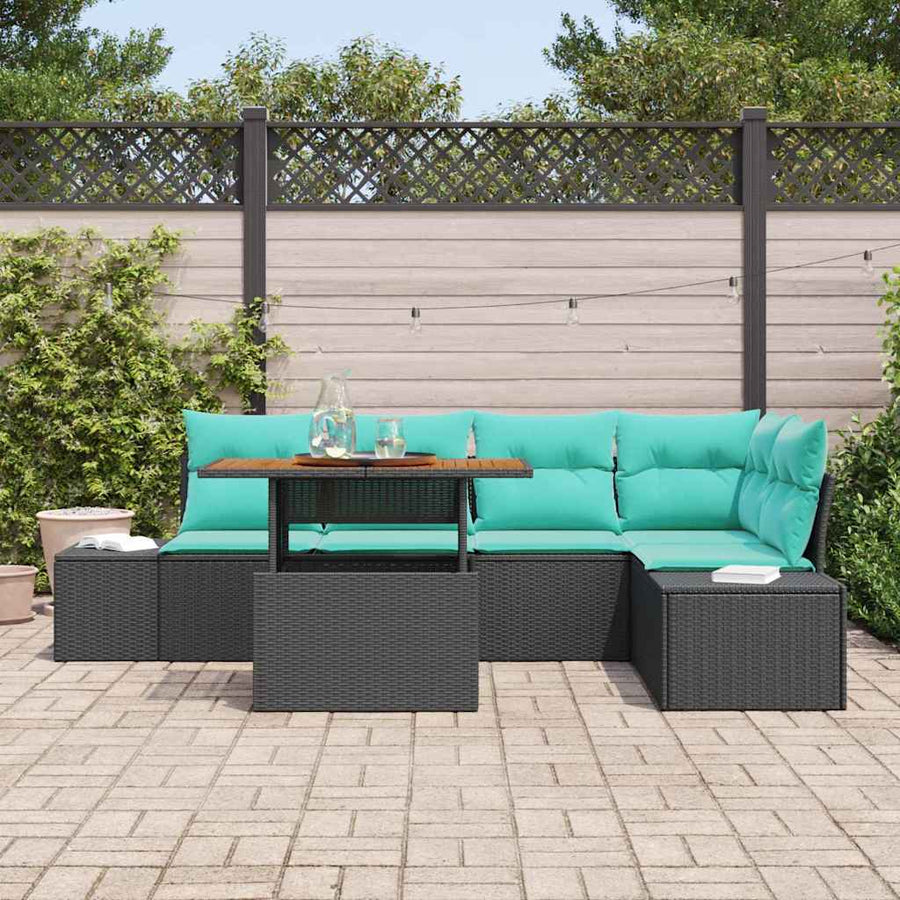 Tuin Sofa Set met kussen 6 pcs Zwart en Blauwgroen