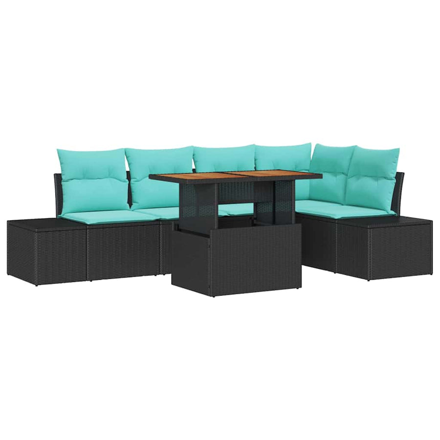 Tuin Sofa Set met kussen 6 pcs Zwart en Blauwgroen