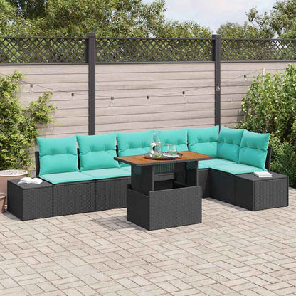 Tuin Eetset met kussen 7 pcs Zwart en Blauwgroen