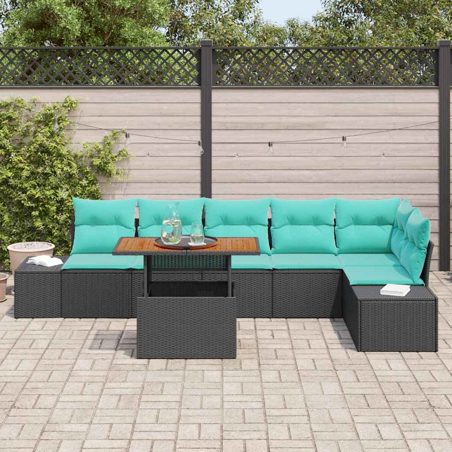 Tuin Eetset met kussen 7 pcs Zwart en Blauwgroen
