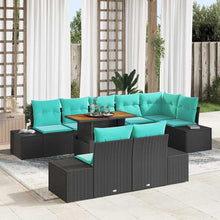 Tuin Eetset 9 st 8-Aantal zitplaatsen Zwart en Blauwgroen