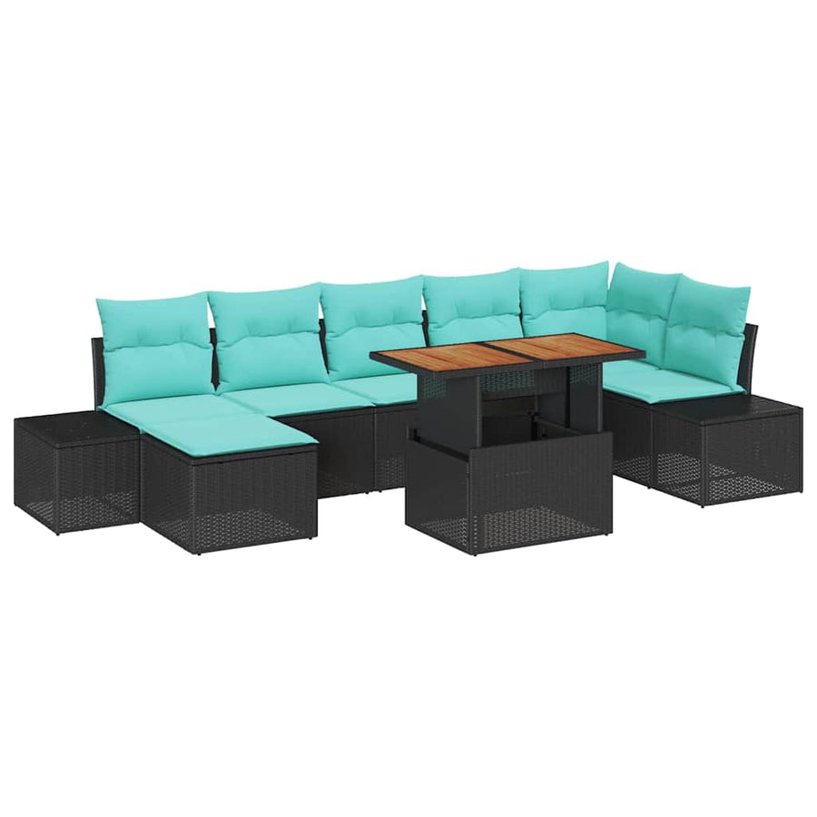 Tuin Sofa Set met kussen met opslag 8 pcs Zwart en Blauwgroen