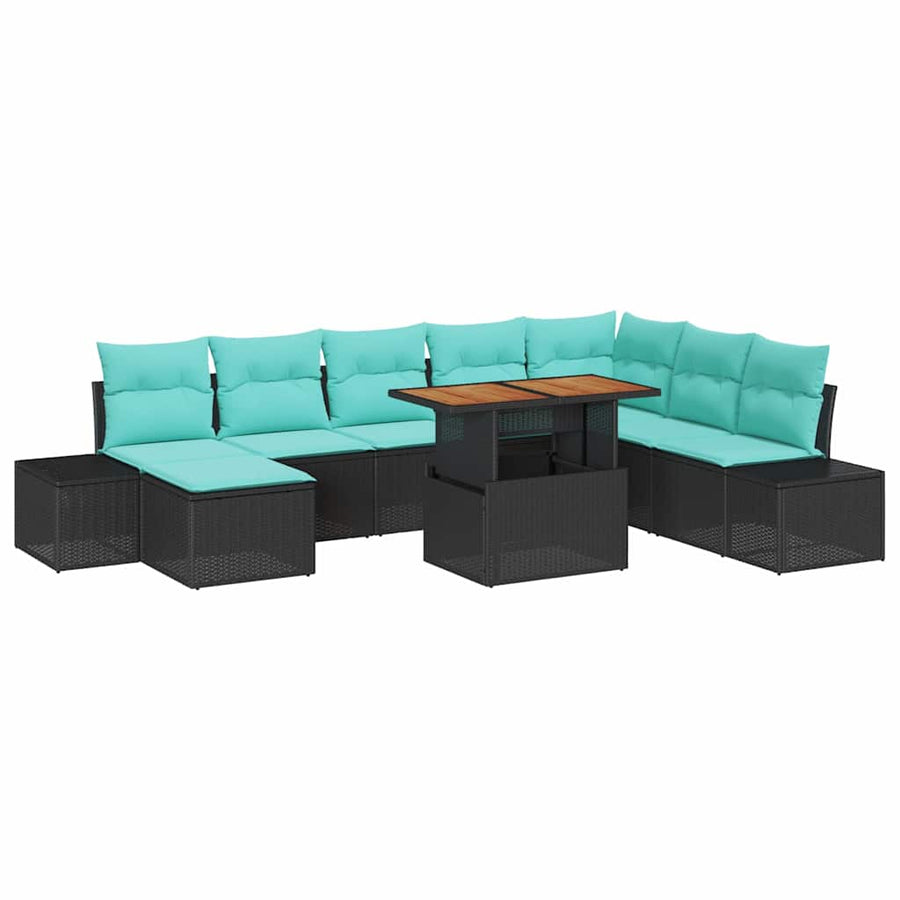 Tuin Sofa Set met kussen 9 pcs Zwart en Blauwgroen