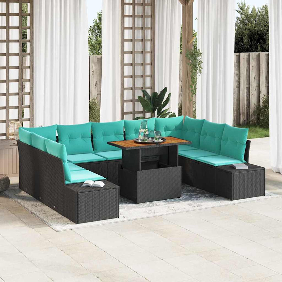 Tuin Sofa Set met kussen 10 pcs Zwart en Blauwgroen