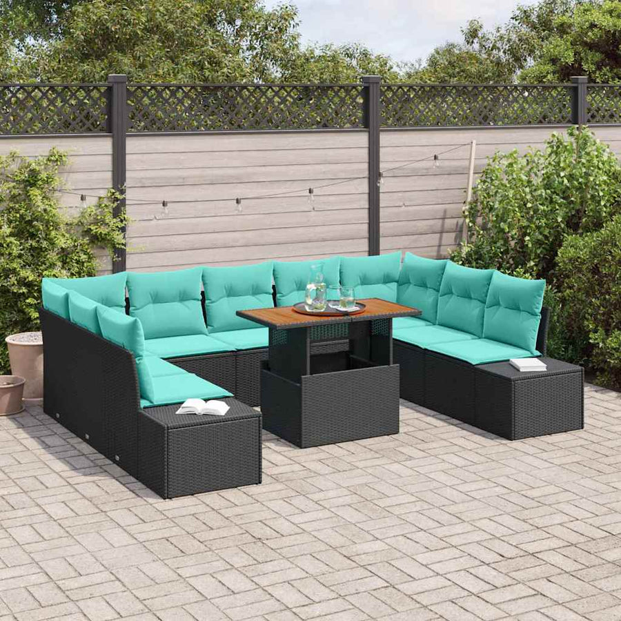 Tuin Sofa Set met kussen 10 pcs Zwart en Blauwgroen