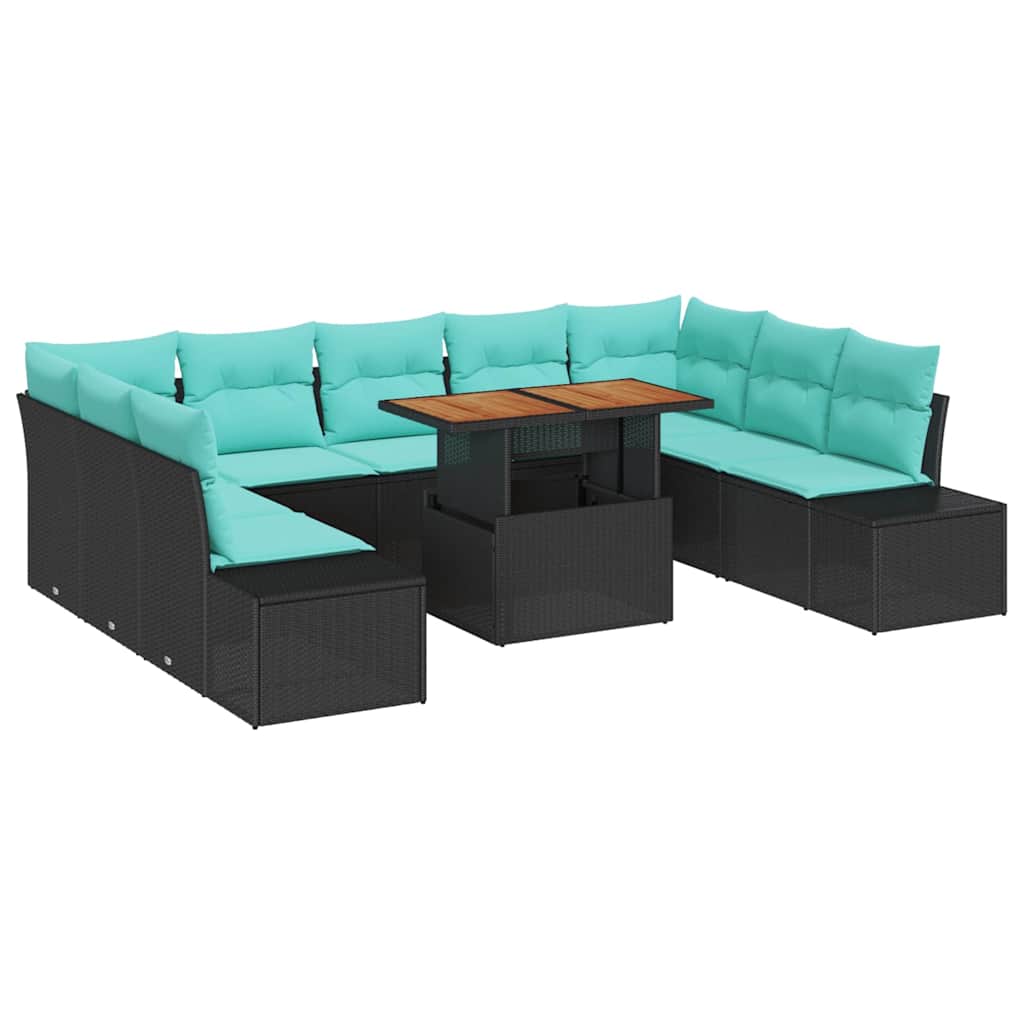Tuin Sofa Set met kussen 10 pcs Zwart en Blauwgroen