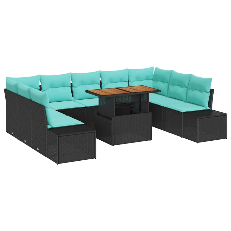 Tuin Sofa Set met kussen 10 pcs Zwart en Blauwgroen
