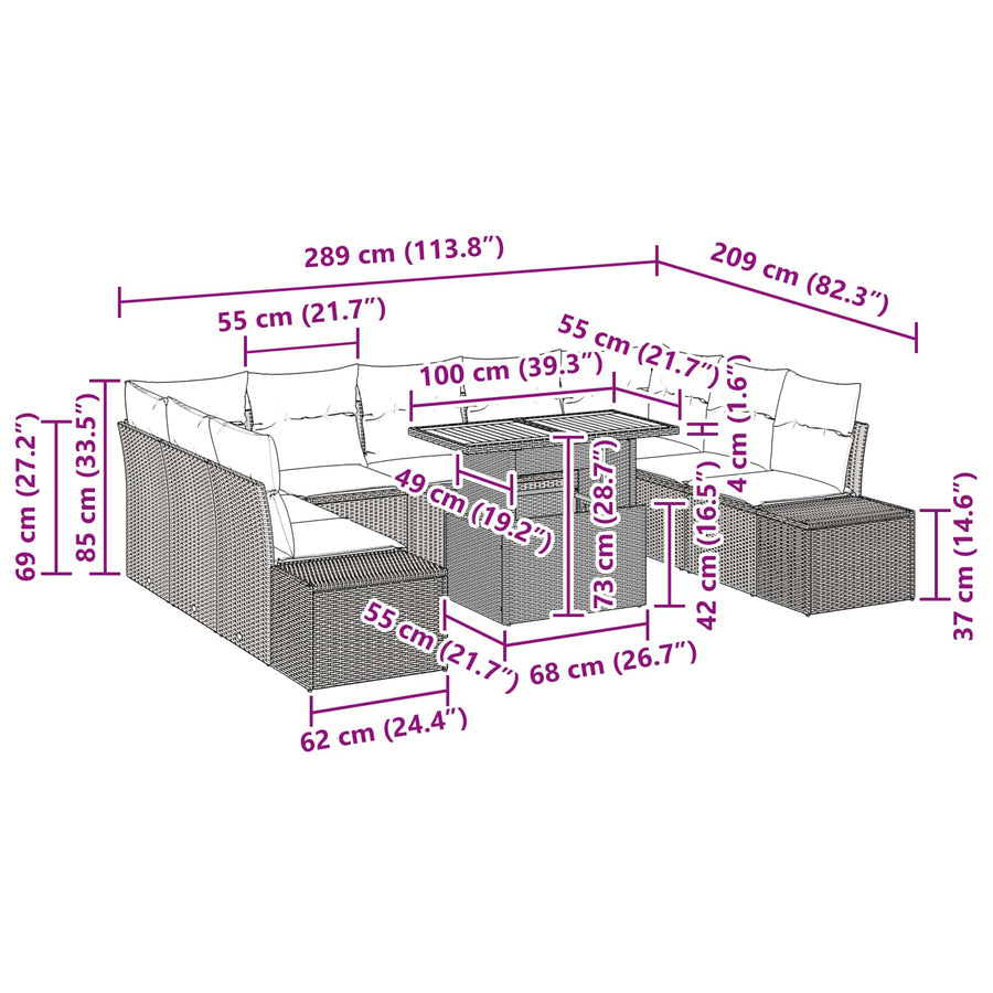 Tuin Sofa Set met kussen 10 pcs Zwart en Blauwgroen