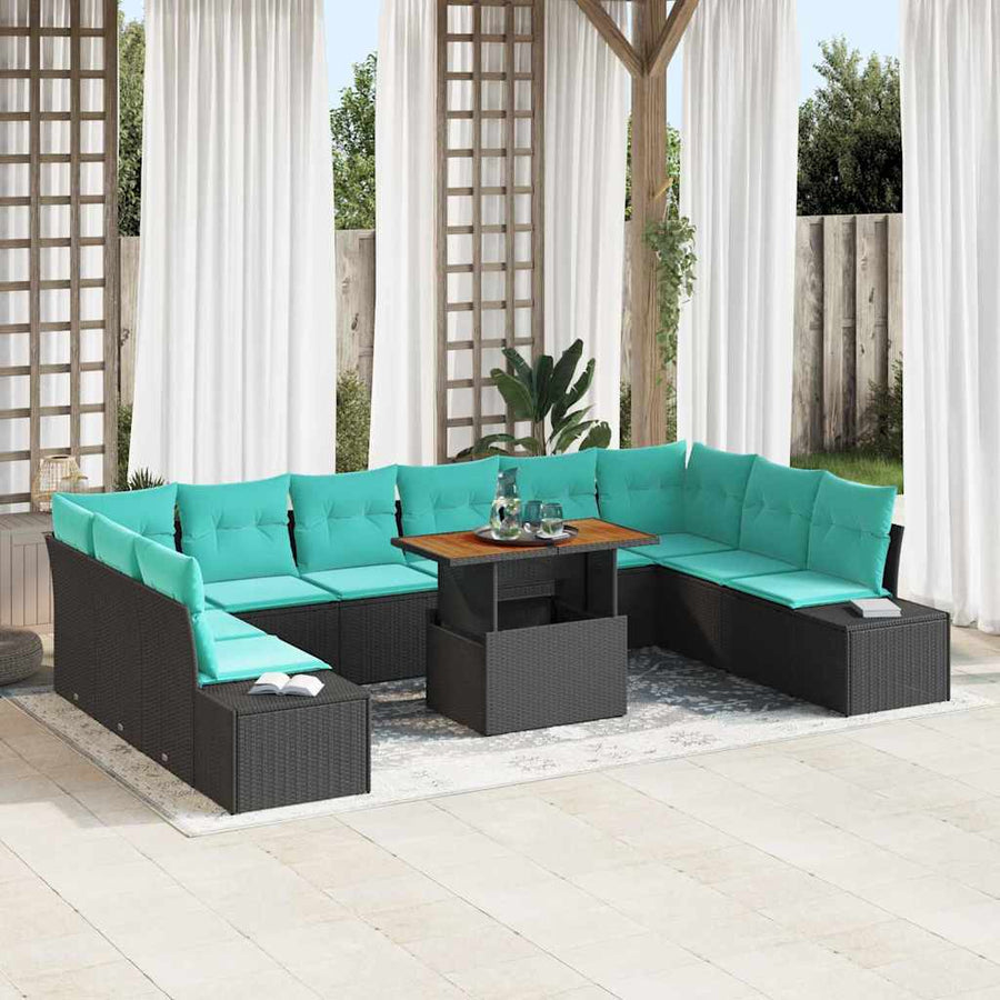 Tuin Eetset met kussen 11 pcs Zwart en Blauwgroen