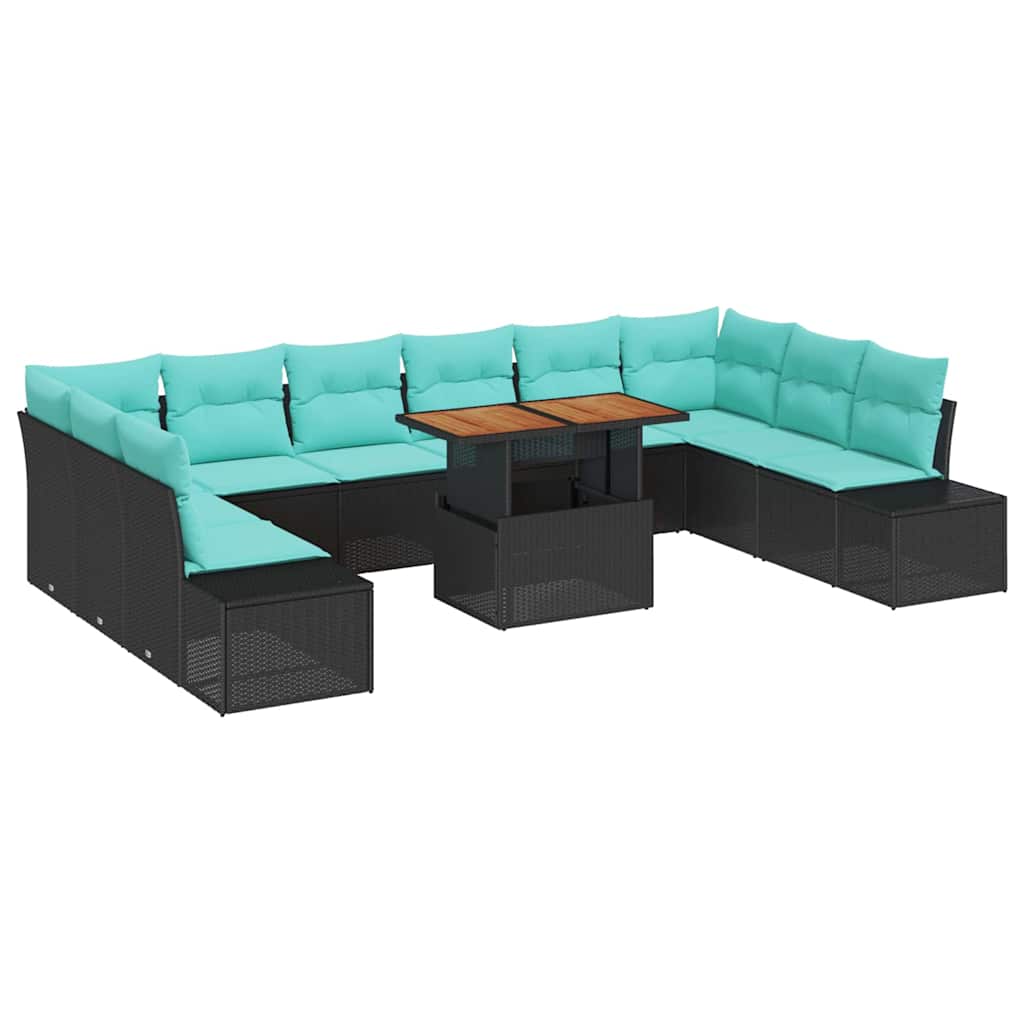 Tuin Eetset met kussen 11 pcs Zwart en Blauwgroen