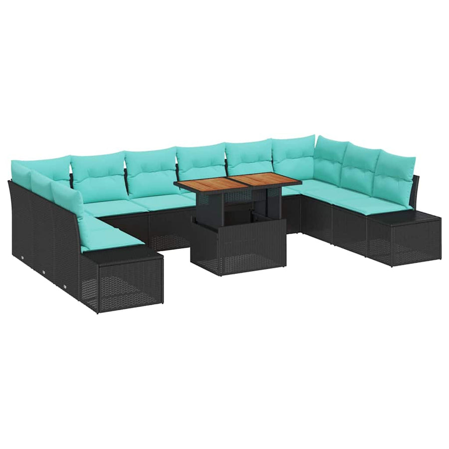 Tuin Eetset met kussen 11 pcs Zwart en Blauwgroen