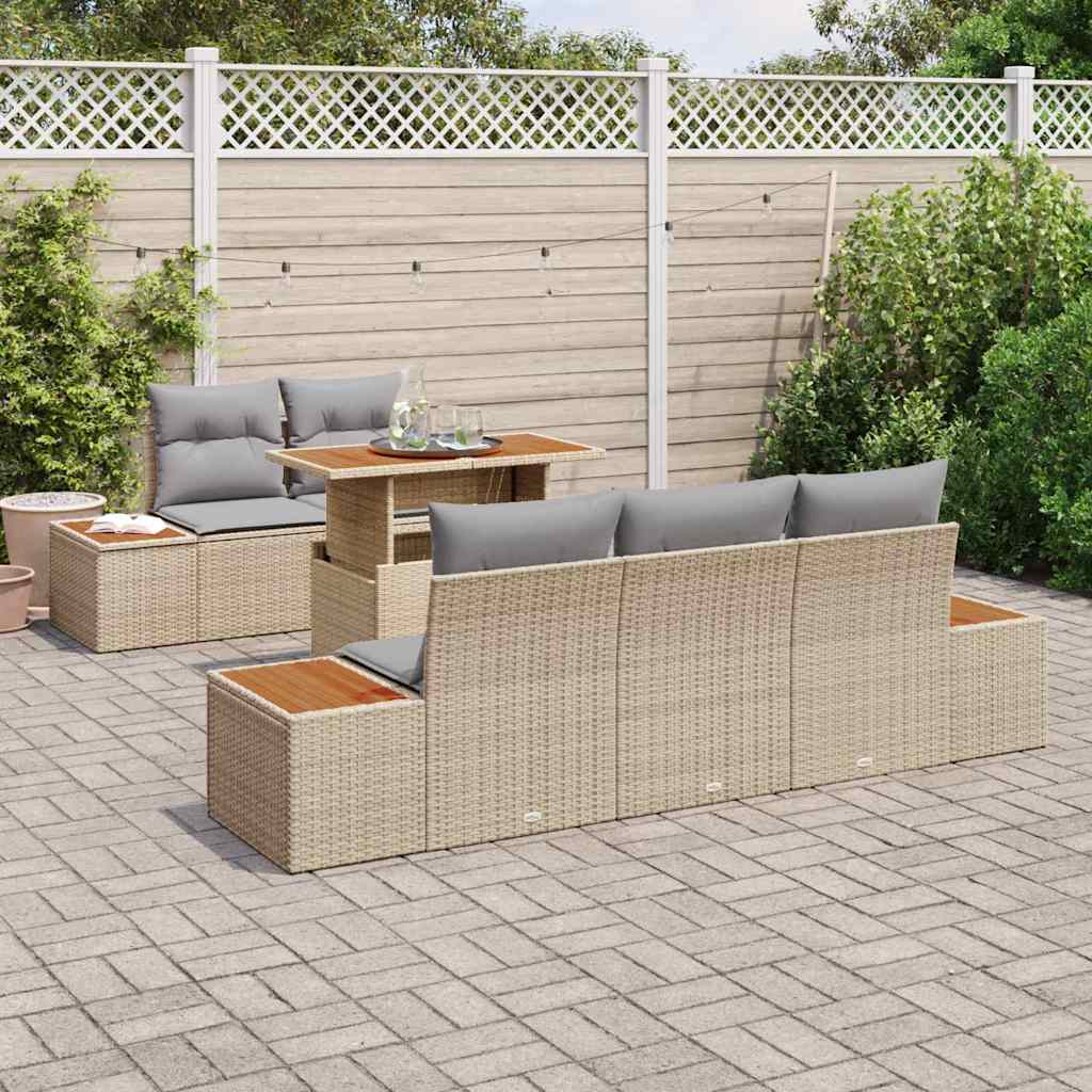 Tuin Eetset met kussen 6 pcs Beige en Grijs