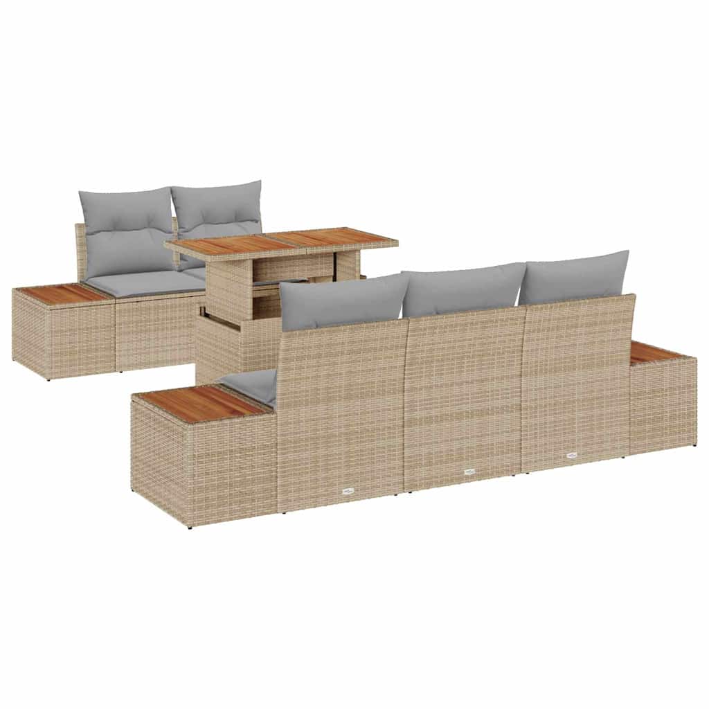 Tuin Eetset met kussen 6 pcs Beige en Grijs