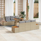 Tuin Eetset poly rattan acaciahout 7-delig beige grijs