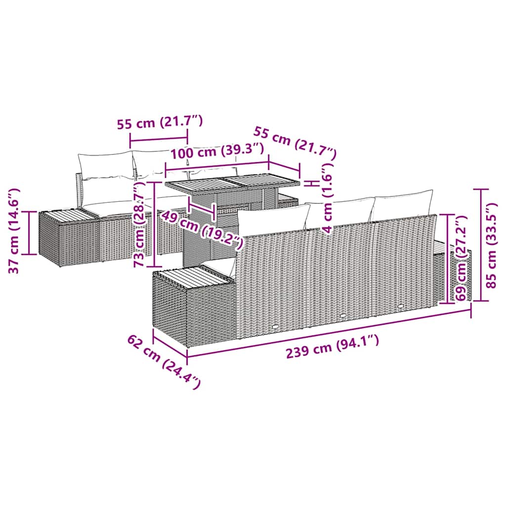 Tuin Eetset met kussen 7 pcs Beige en Grijs