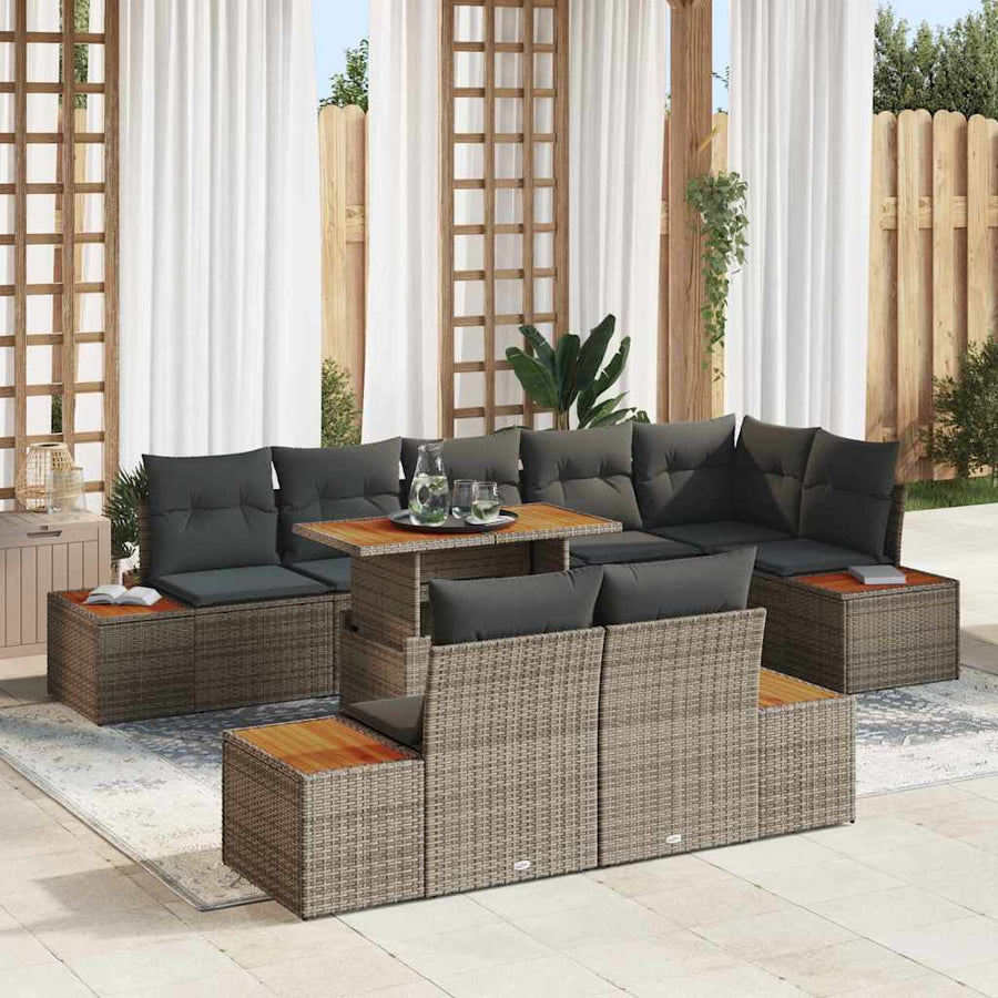 Tuin Eetset met kussen 9 pcs Grijs, Bruin 100 x 55 x 73 cm