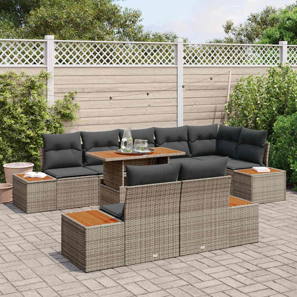 Tuin Eetset met kussen 9 pcs Grijs, Bruin 100 x 55 x 73 cm