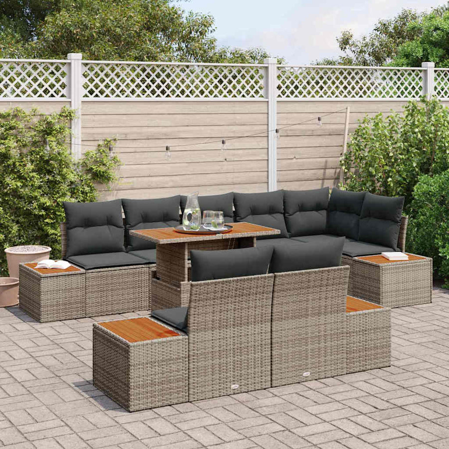 Tuin Eetset met kussen 9 pcs Grijs, Bruin 100 x 55 x 73 cm