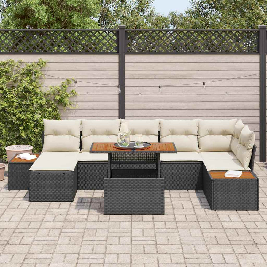 Tuin Eetset met kussen 8 pcs Zwart en Beige