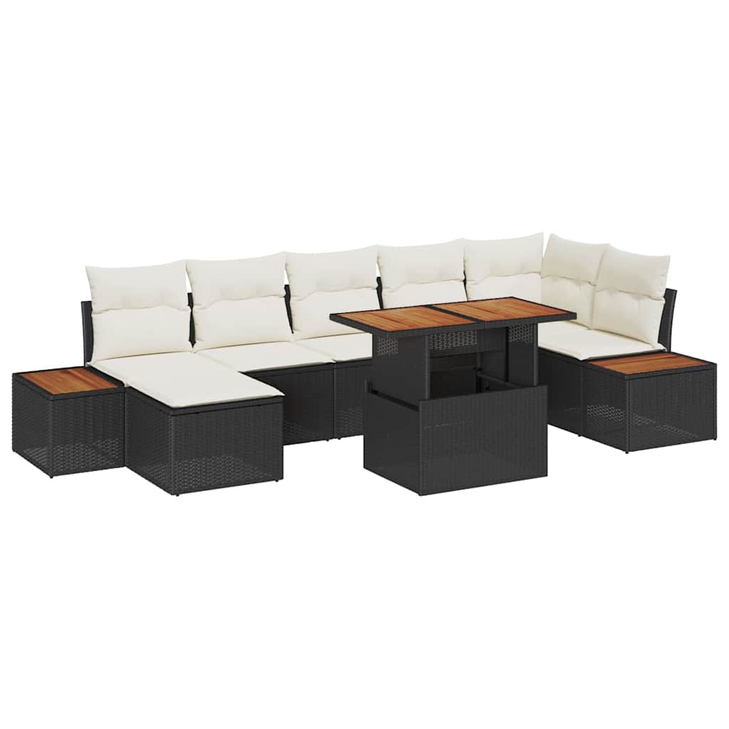 Tuin Eetset met kussen 8 pcs Zwart en Beige