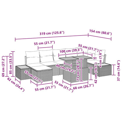 Tuin Eetset met kussen 8 pcs Zwart en Beige