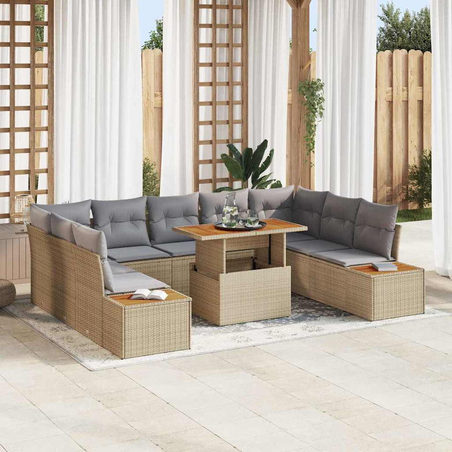 Tuin Eetset met kussen 10 pcs Beige en Grijs