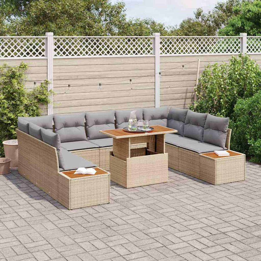 Tuin Eetset met kussen 10 pcs Beige en Grijs