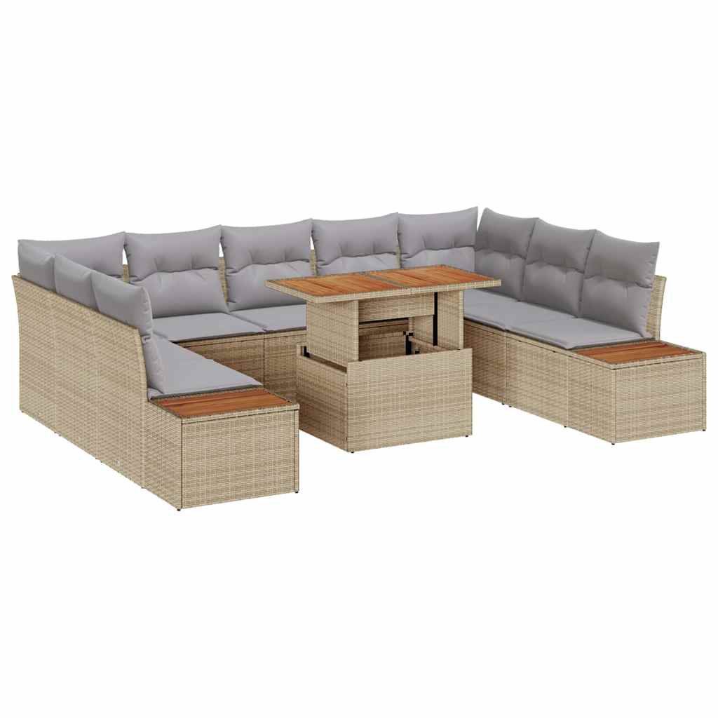 Tuin Eetset met kussen 10 pcs Beige en Grijs