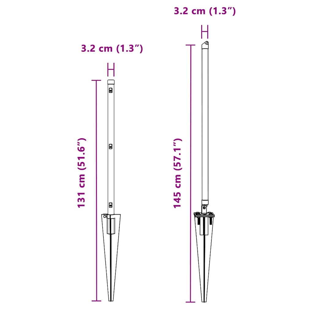 Palen met Spike 52 stuks Ø32 mm 100 cm Gegalvaniseerd Staal