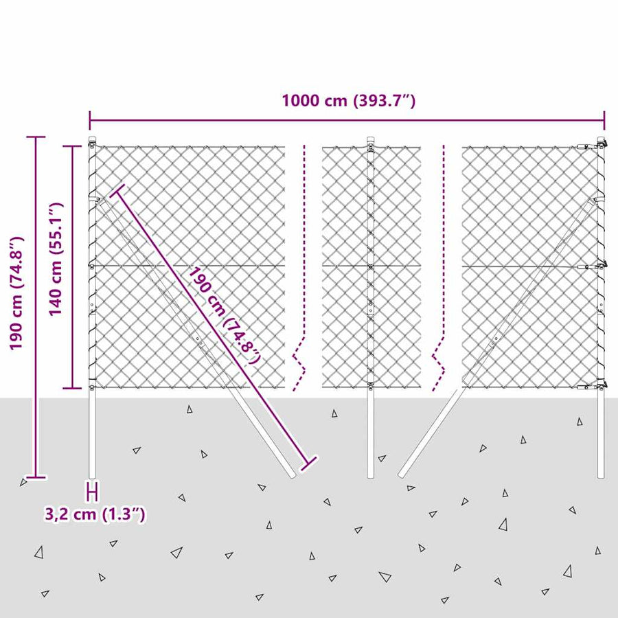 Afrasteringspaal Zilver 10 x 1,4 m (60 x 60 mm gaas) Staal