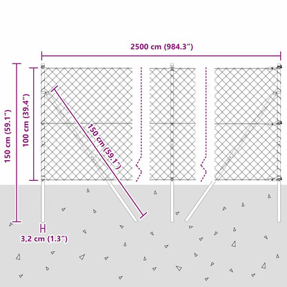 Afrasteringspaal Zilver 25 x 1 m (60 x 60 mm gaas) Staal