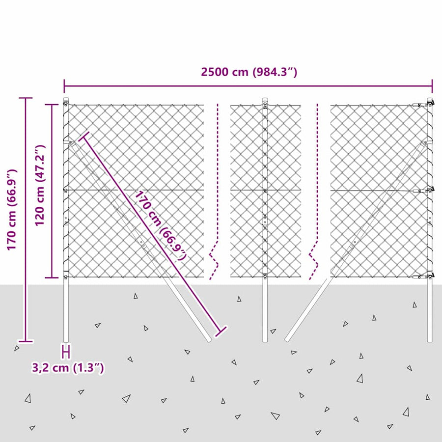 Afrasteringspaal Zilver 25 x 1,2 m (60 x 60 mm gaas) Staal