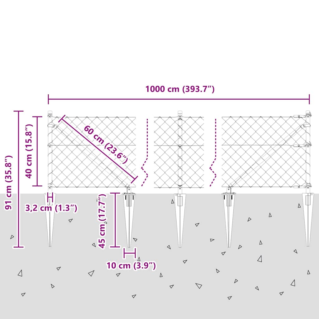 Afrasteringspaal Groen 10 x 0,4 m (60 x 60 mm gaas)