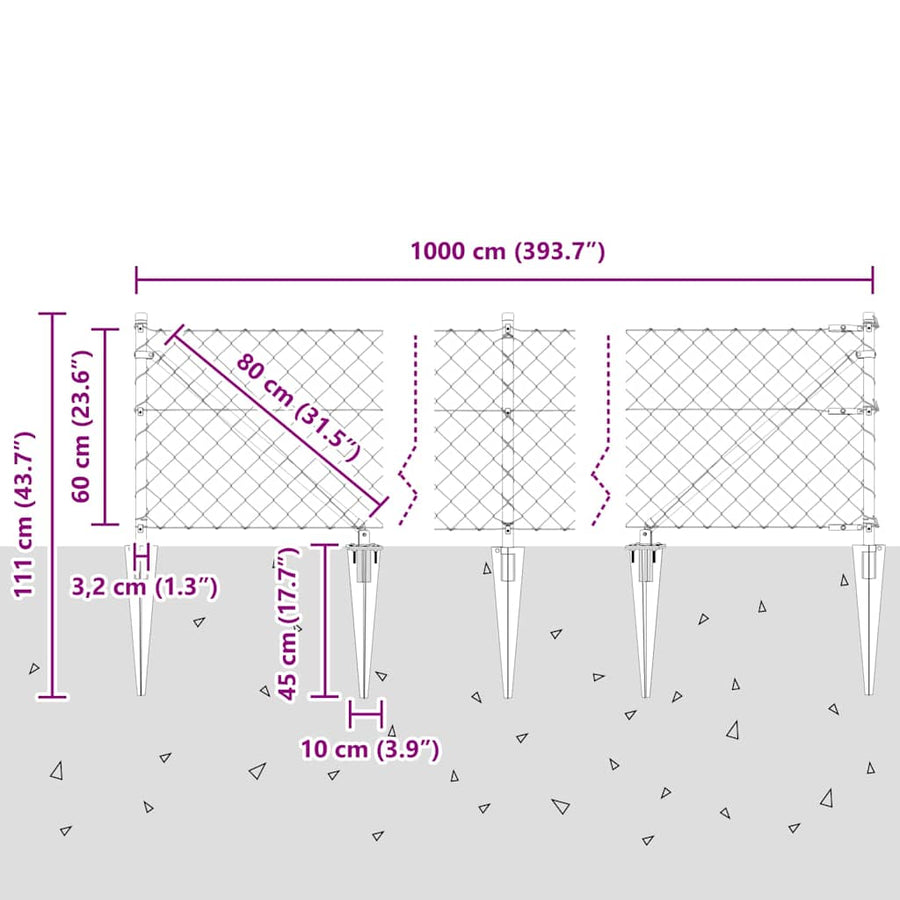 Afrasteringspaal Groen 10 x 0,6 m (60 x 60 mm gaas)