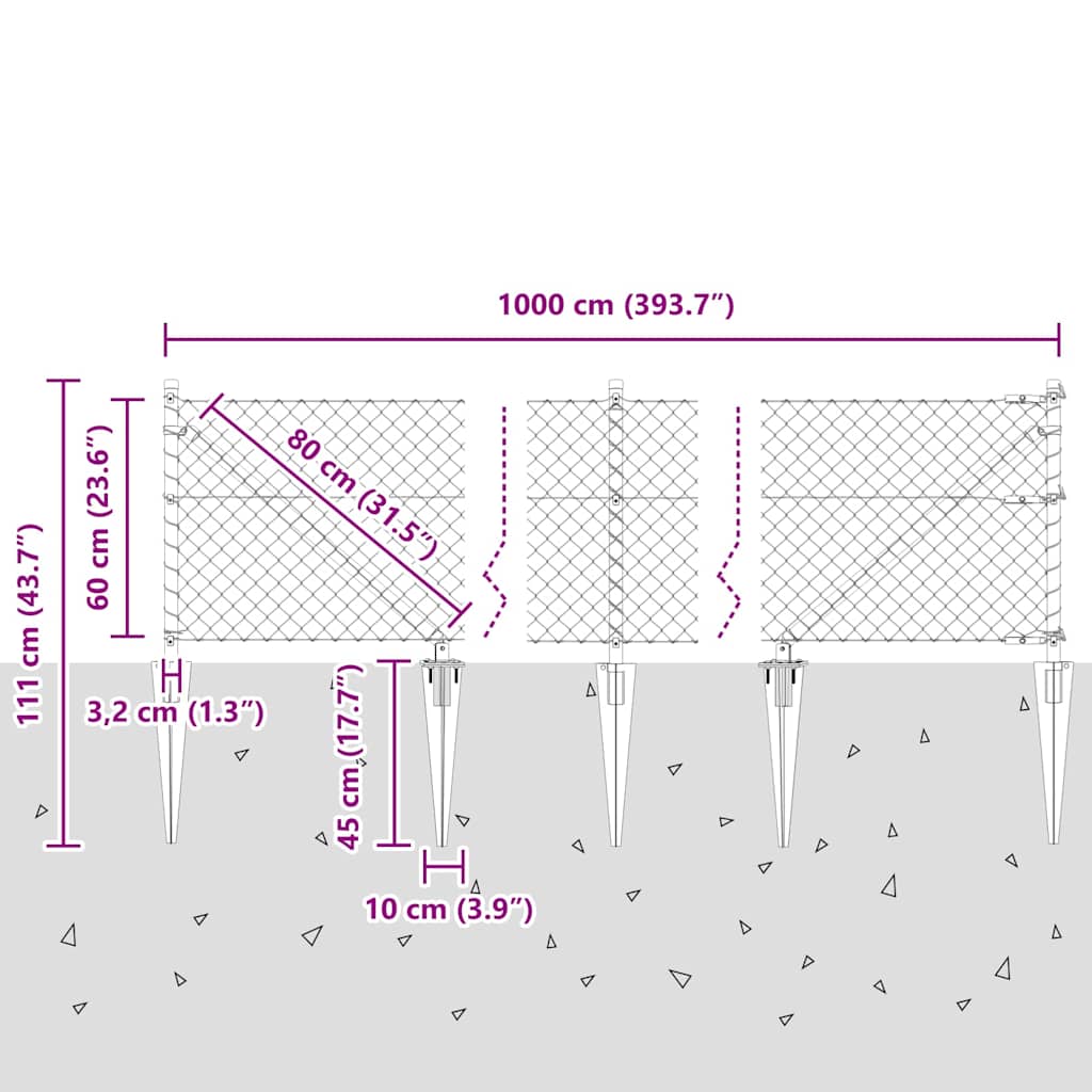 Afrasteringspaal Grijs 10 x 0,6 m (40 x 40 mm gaas)