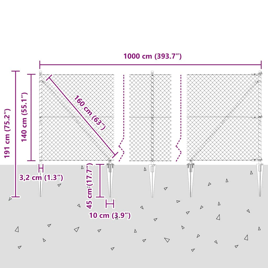 Afrasteringspaal Grijs 10 x 1,4 m (40 x 40 mm gaas)