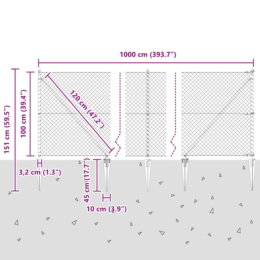 Afrasteringspaal Zilver 10 x 1 m (40 x 40 mm gaas) Staal