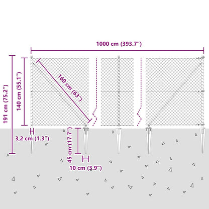 Afrasteringspaal Zilver 10 x 1,4 m (40 x 40 mm gaas) Staal