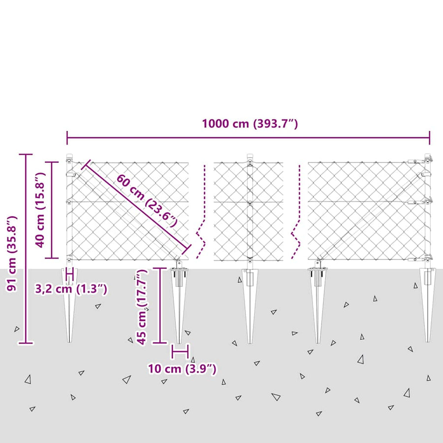 Afrasteringspaal Zilver 10 x 0,4 m (60 x 60 mm gaas) Staal