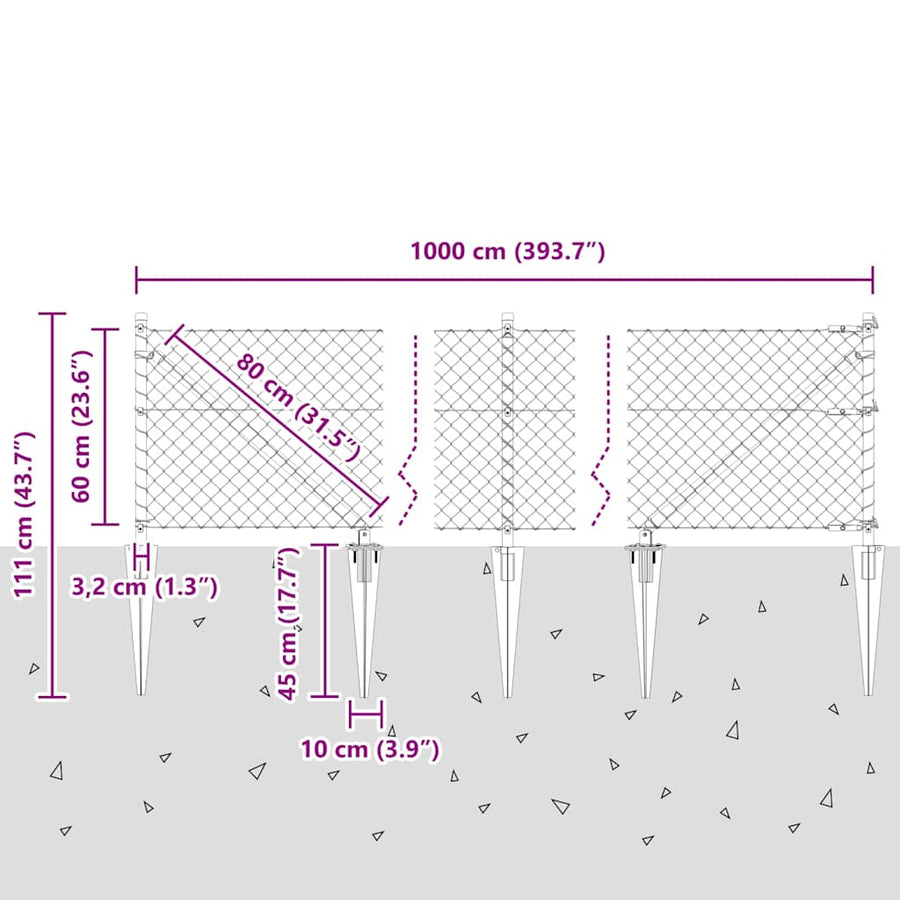 Afrasteringspaal Zilver 10 x 0,6 m (60 x 60 mm gaas) Staal