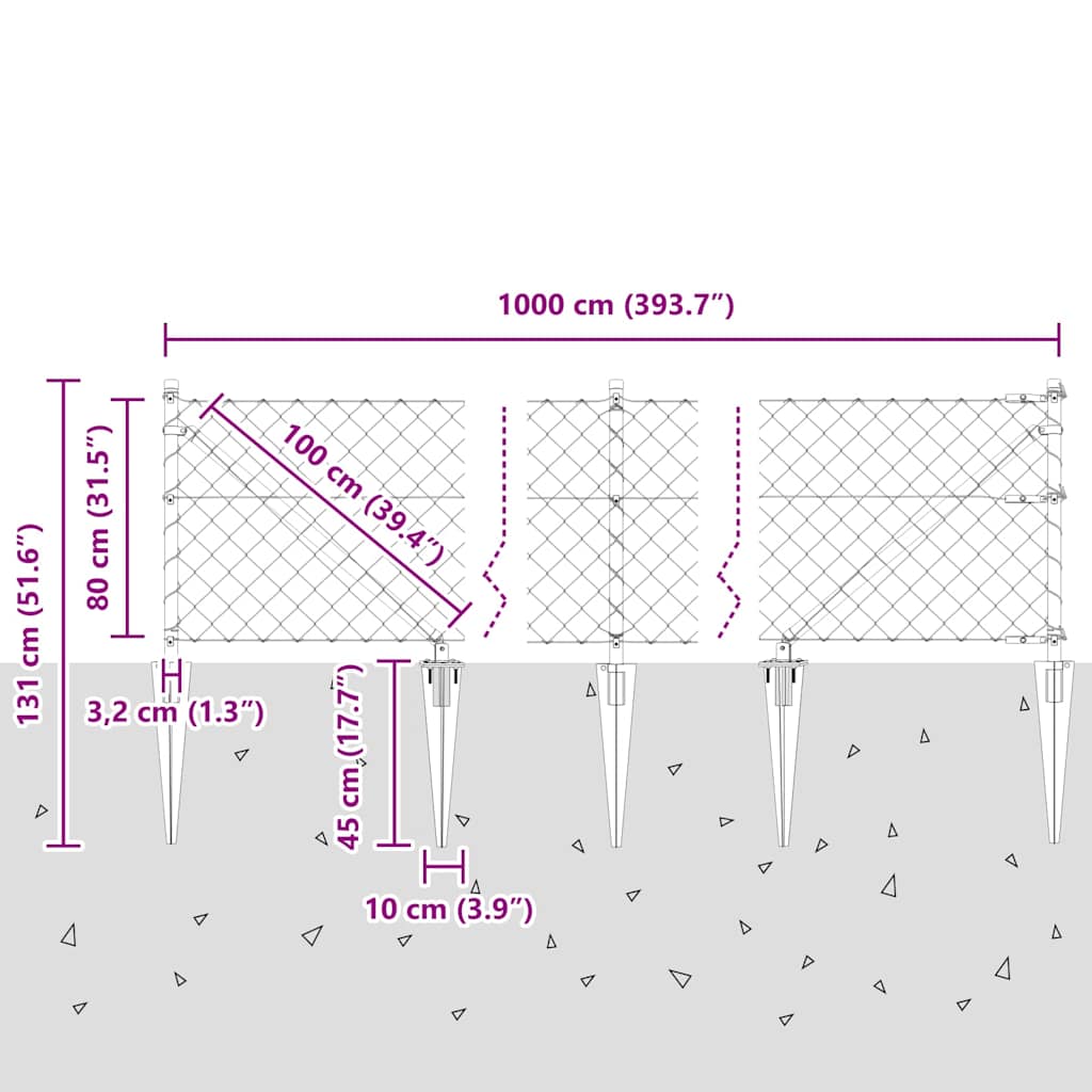Afrasteringspaal Zilver 10 x 0,8 m (60 x 60 mm gaas) Staal