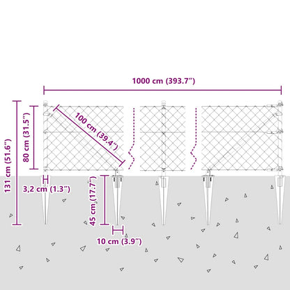 Afrasteringspaal Zilver 10 x 0,8 m (60 x 60 mm gaas) Staal