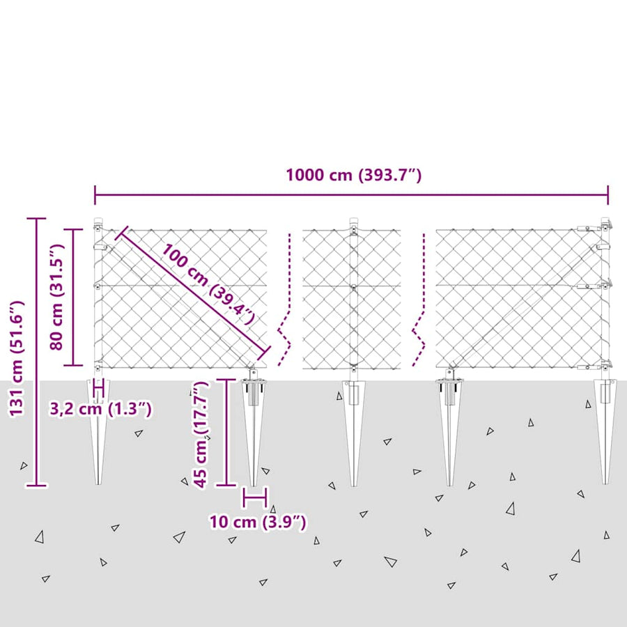 Afrasteringspaal Zilver 10 x 0,8 m (60 x 60 mm gaas) Staal