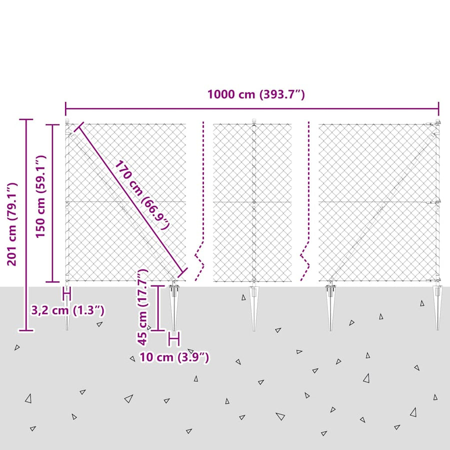Afrasteringspaal Zilver 10 x 1,5 m (60 x 60 mm gaas) Staal